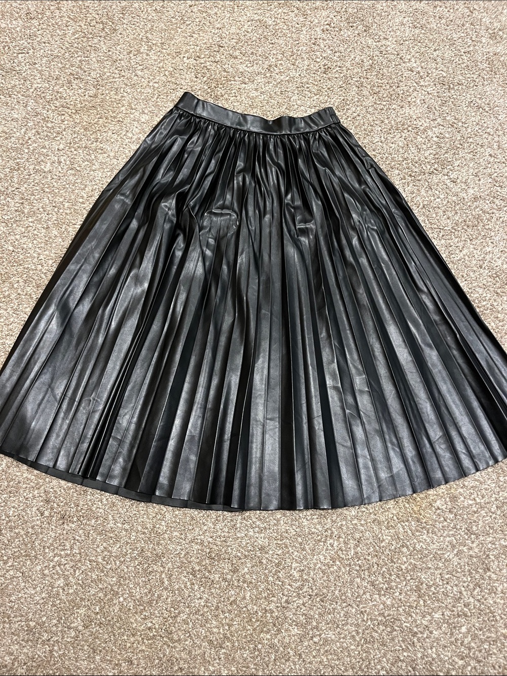 Sincerely Jules Black Pleated Faux Leather A-Line Midi Skirt